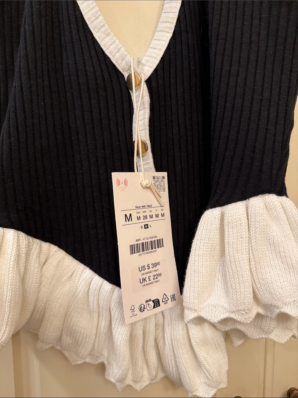 Zara Black & White Ribbed Halter Peplum Knit Top - Picture 2 of 3